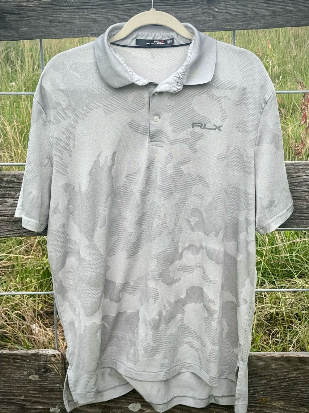 RLX Ralph Lauren Gray Camo Performance Polo Shirt Men’s XL Golf Athletic